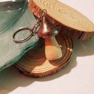 Wooden mushroom keychain